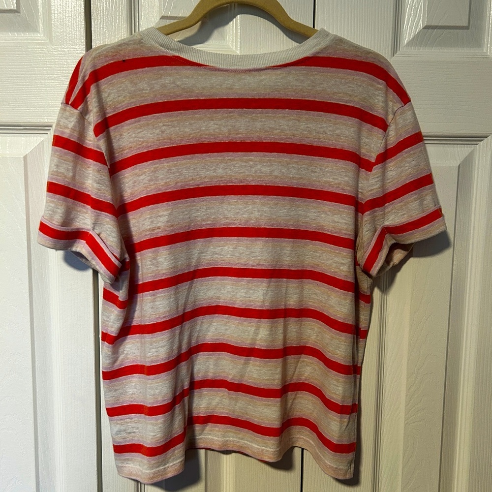🍊 Striped Linen Blend Tee - Orange & Oatmeal